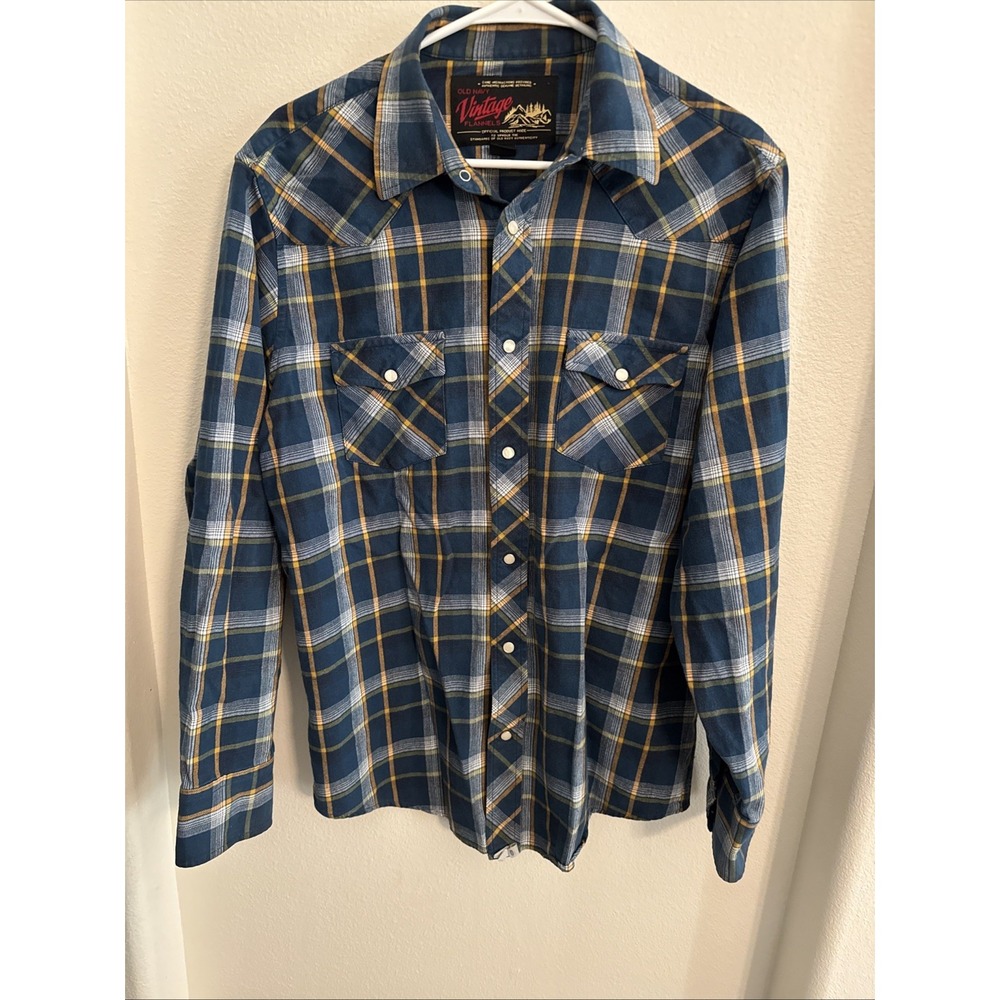 Old Navy Blue and Yellow Plaid Casual Button-Down Shirt